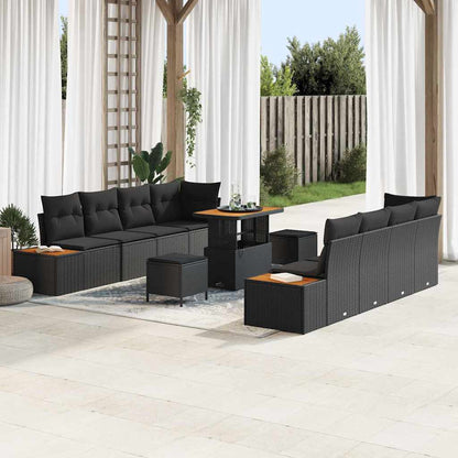 Garten-Sofa-Set mit Kissen 11 pcs Schwarz Poly Rattan