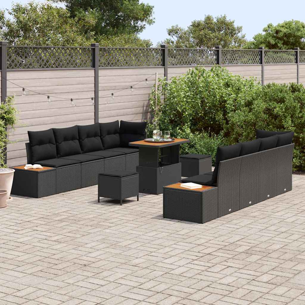 Garten-Sofa-Set mit Kissen 11 pcs Schwarz Poly Rattan