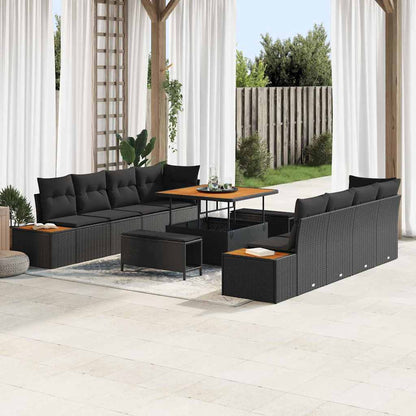 Garten-Sofa-Set mit Kissen 11 pcs Schwarz Poly Rattan