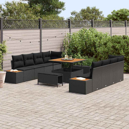 Garten-Sofa-Set mit Kissen 11 pcs Schwarz Poly Rattan