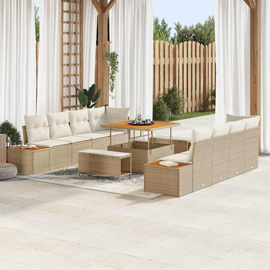 Garten-Sofa-Set mit Kissen 11 pcs Beige Poly Rattan