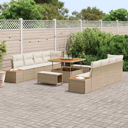 Garten-Sofa-Set mit Kissen 11 pcs Beige Poly Rattan