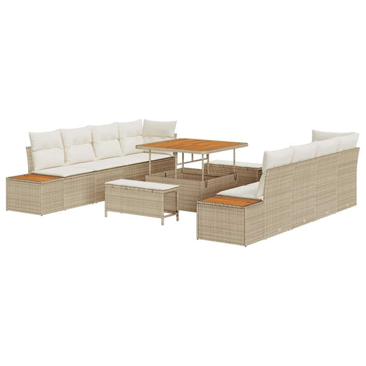 Garten-Sofa-Set mit Kissen 11 pcs Beige Poly Rattan