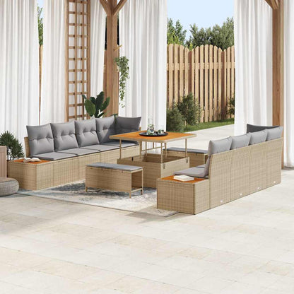 Garten-Sofa-Set mit Kissen 11 pcs Beige Poly Rattan