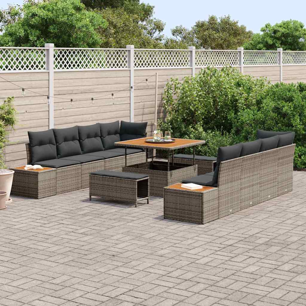 Garten-Sofa-Set mit Kissen 11 pcs Grau Poly Rattan