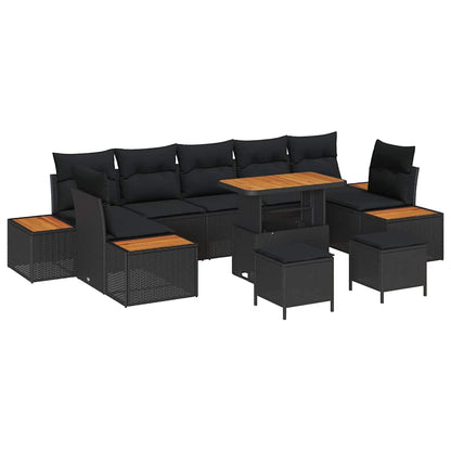 Garten-Sofa-Set mit Kissen 10 pcs Schwarz Poly Rattan