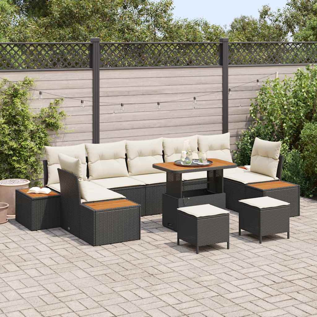 Garten-Sofa-Set mit Kissen 10 pcs Schwarz Poly Rattan