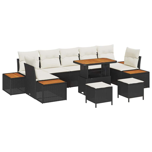 Garten-Sofa-Set mit Kissen 10 pcs Schwarz Poly Rattan
