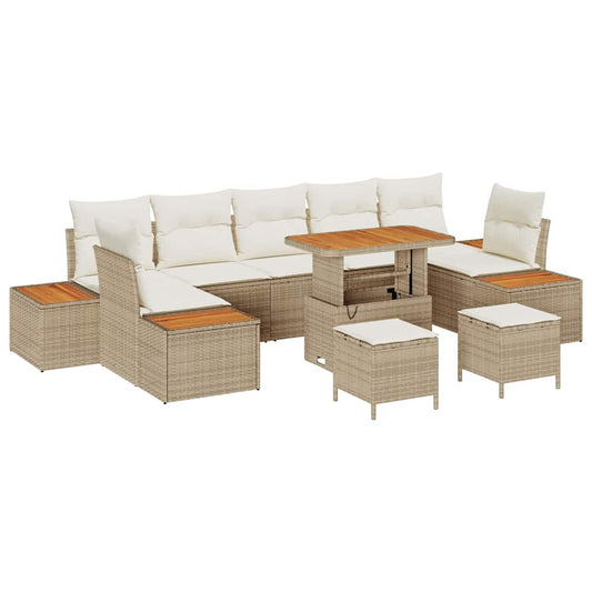 Garten-Sofa-Set mit Kissen 10 pcs Beige Poly Rattan