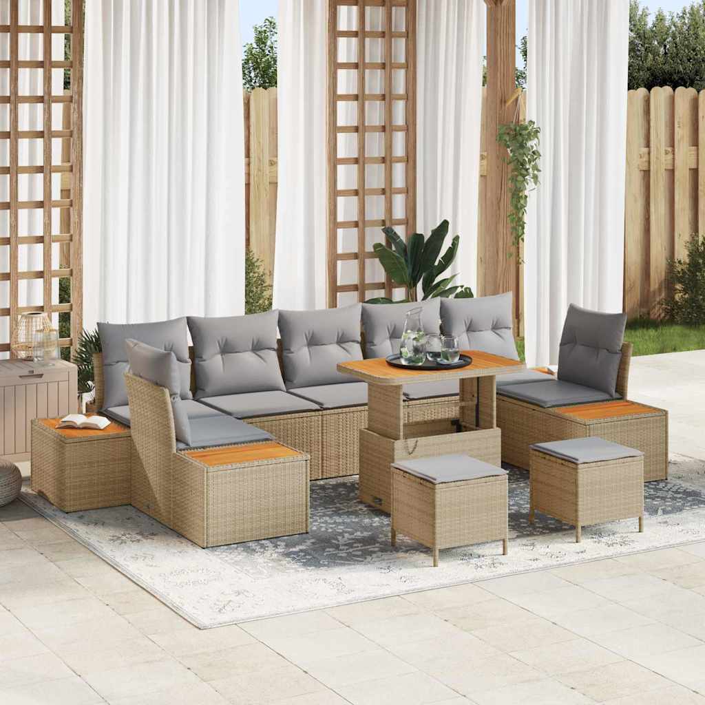 Garten-Sofa-Set mit Kissen 10 pcs Beige Poly Rattan