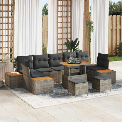 Garten-Sofa-Set mit Kissen 10 pcs Grau Poly Rattan