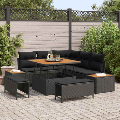 Garten-Sofa-Set mit Kissen 8 pcs Schwarz Poly Rattan