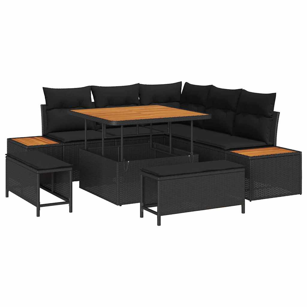 Garten-Sofa-Set mit Kissen 8 pcs Schwarz Poly Rattan