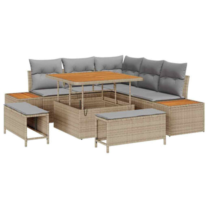 Garten-Sofa-Set mit Kissen 8 pcs Beige Poly Rattan