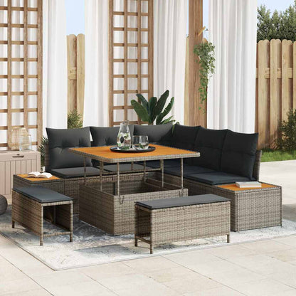Garten-Sofa-Set mit Kissen 8 pcs Grau Poly Rattan