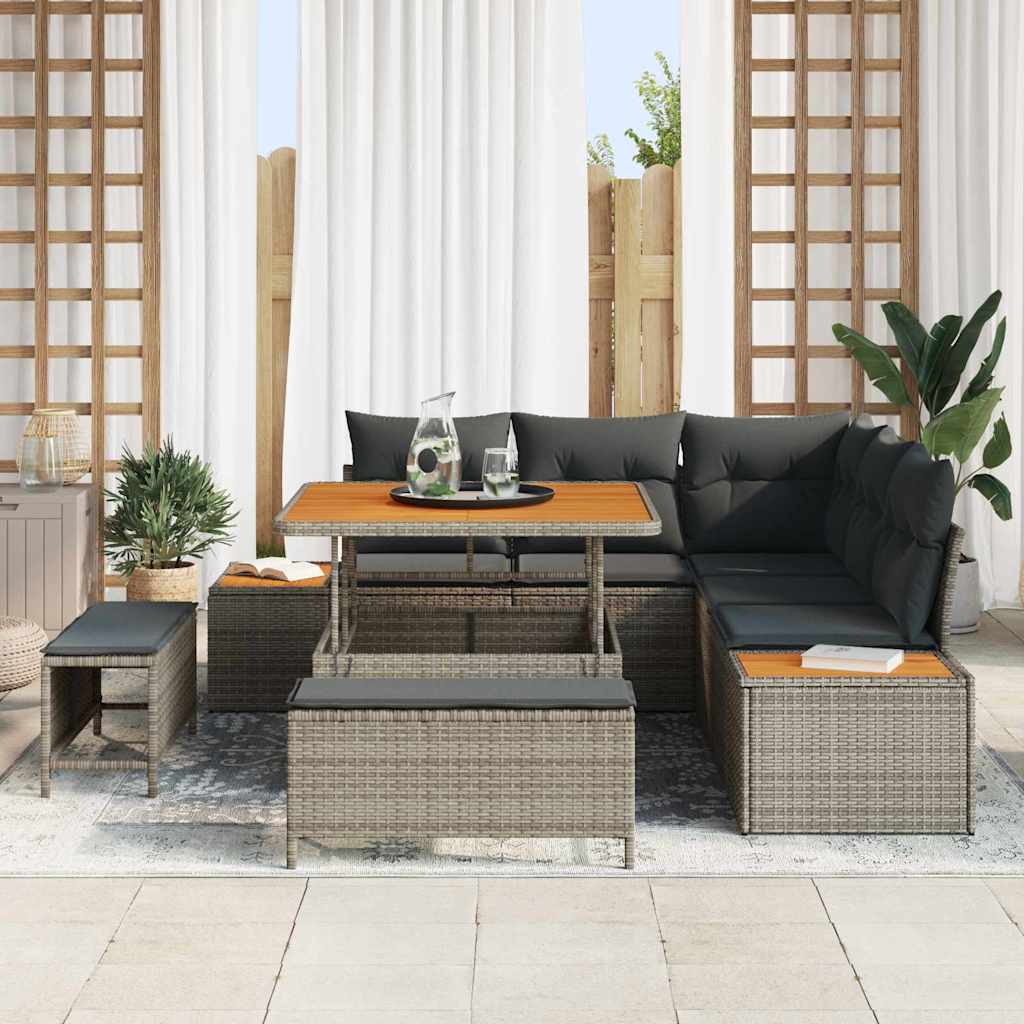 Garten-Sofa-Set mit Kissen 8 pcs Grau Poly Rattan
