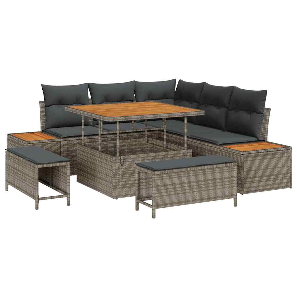 Garten-Sofa-Set mit Kissen 8 pcs Grau Poly Rattan