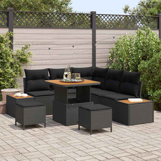 Garten-Sofa-Set mit Kissen 8 pcs Schwarz Poly Rattan