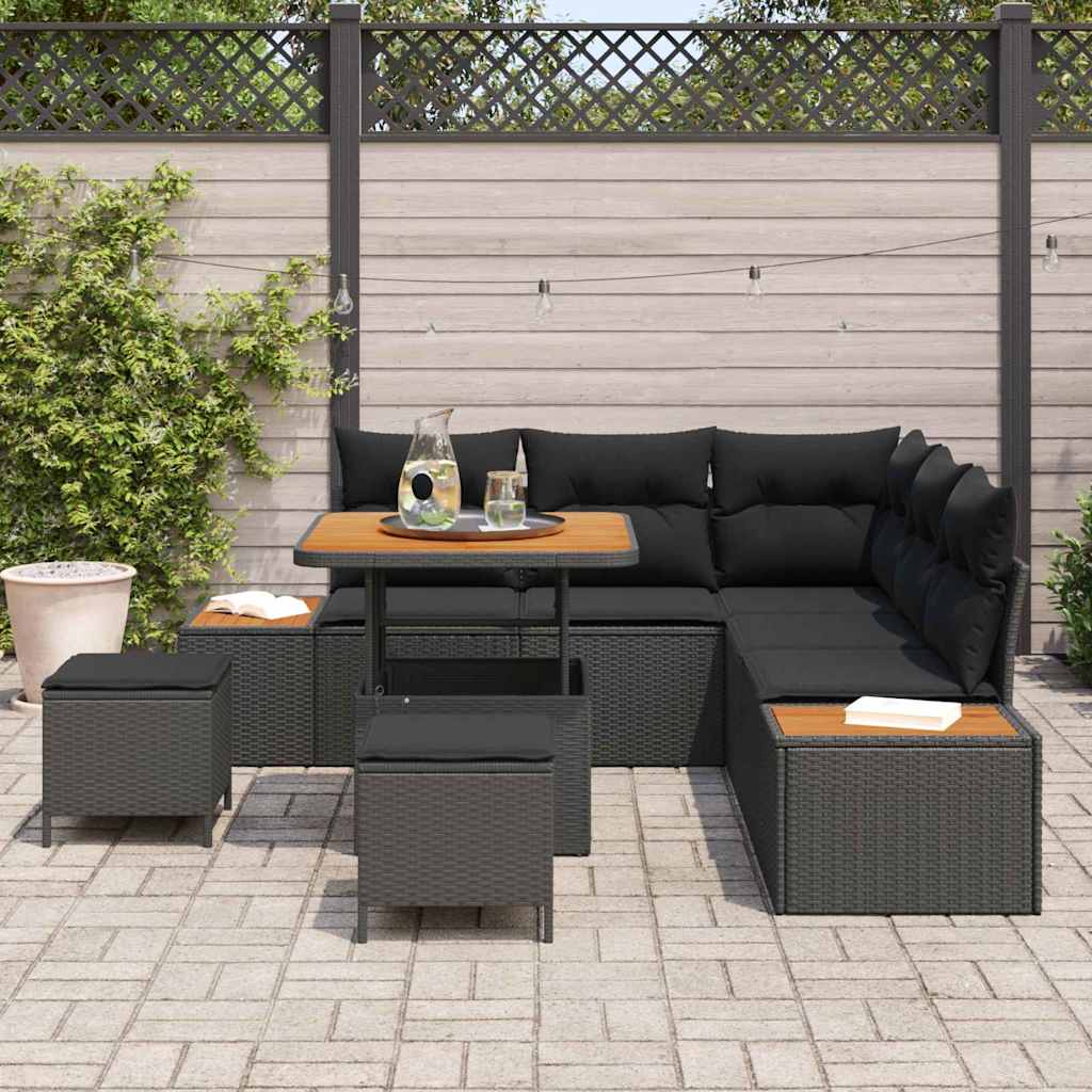 Garten-Sofa-Set mit Kissen 8 pcs Schwarz Poly Rattan