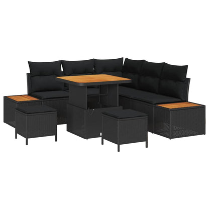 Garten-Sofa-Set mit Kissen 8 pcs Schwarz Poly Rattan