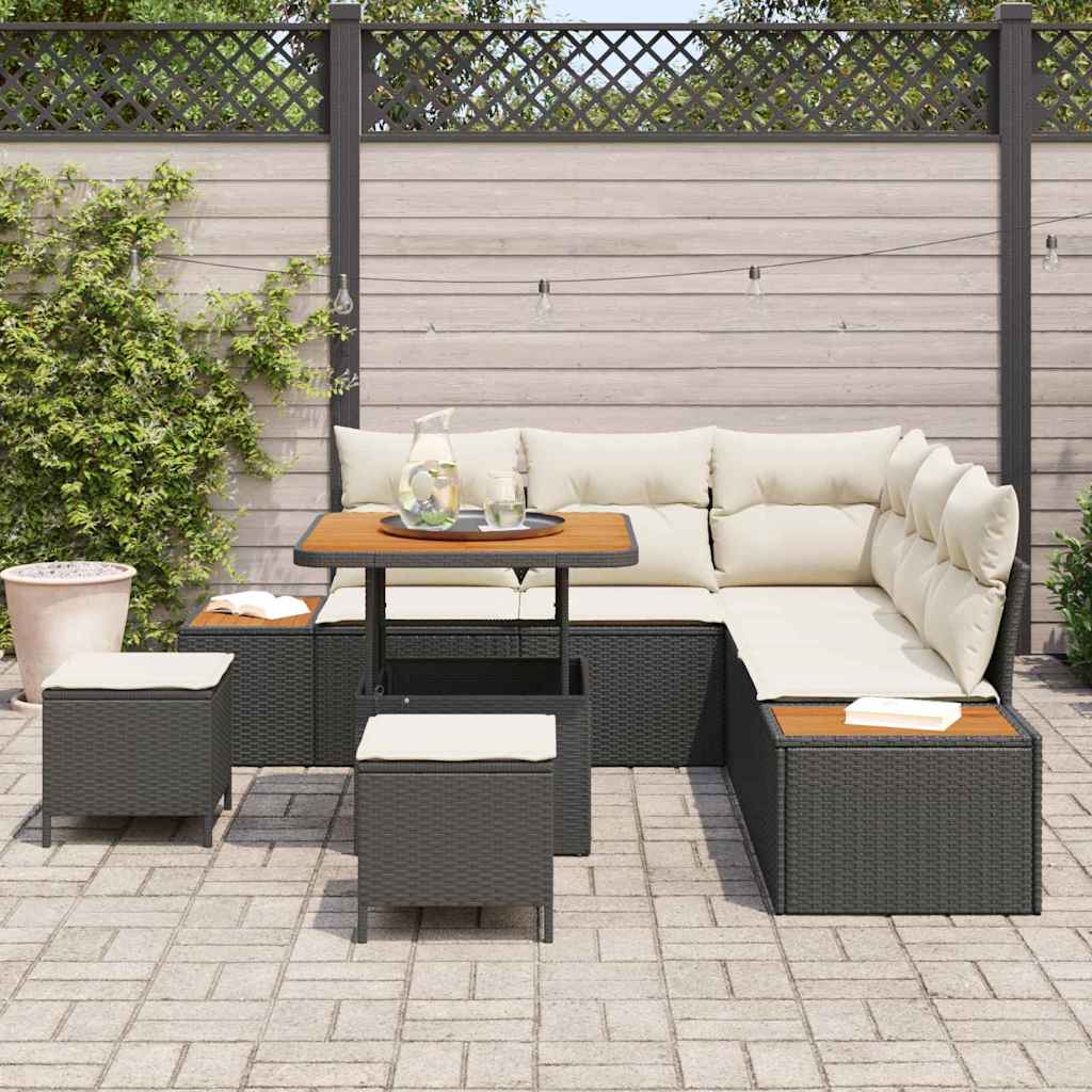 Garten-Sofa-Set mit Kissen 8 pcs Schwarz Poly Rattan
