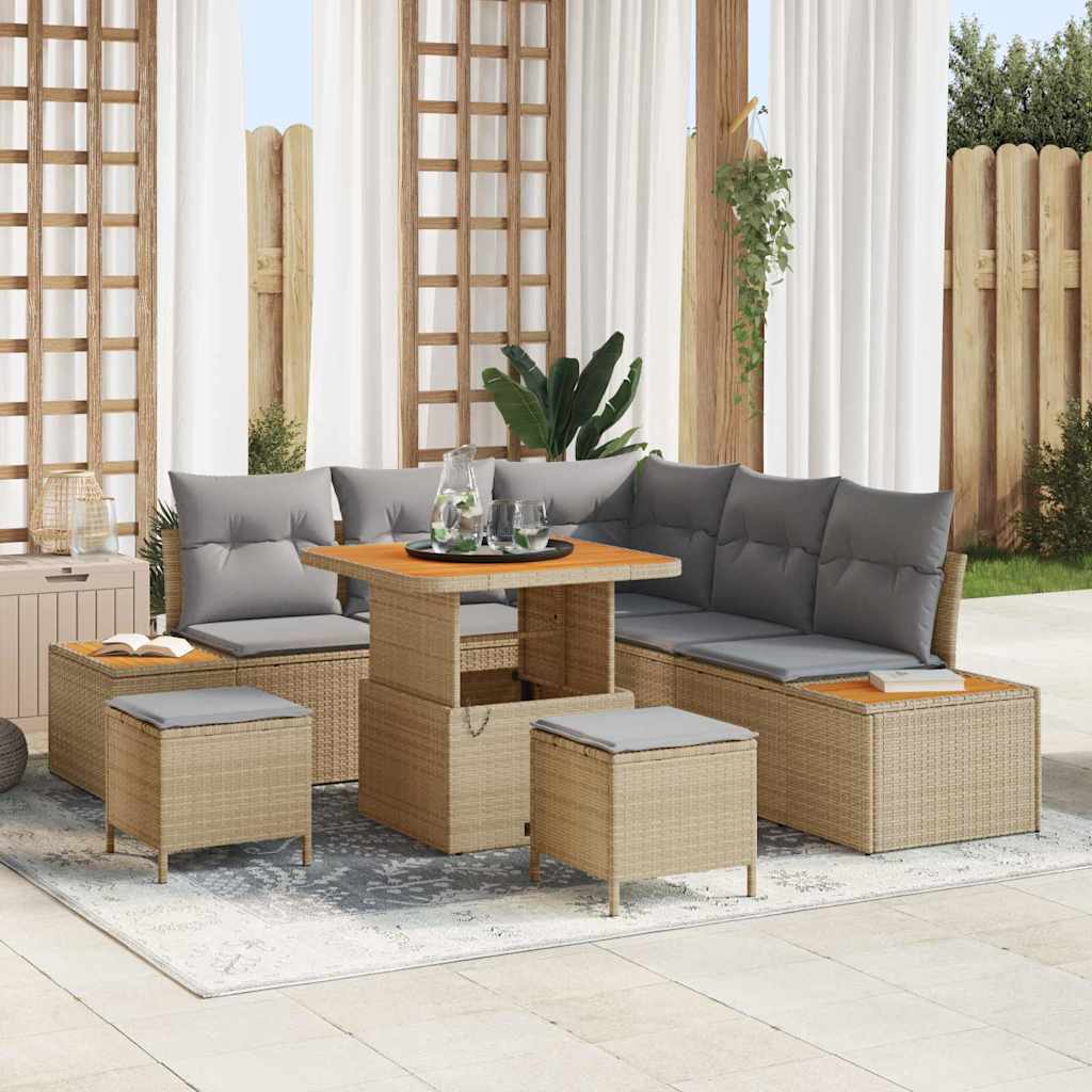 Garten-Sofa-Set mit Kissen 8 pcs Beige Poly Rattan