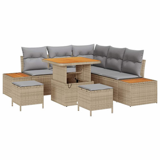 Garten-Sofa-Set mit Kissen 8 pcs Beige Poly Rattan
