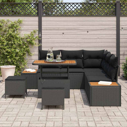 Garten-Sofa-Set mit Kissen 8 pcs Schwarz Poly Rattan