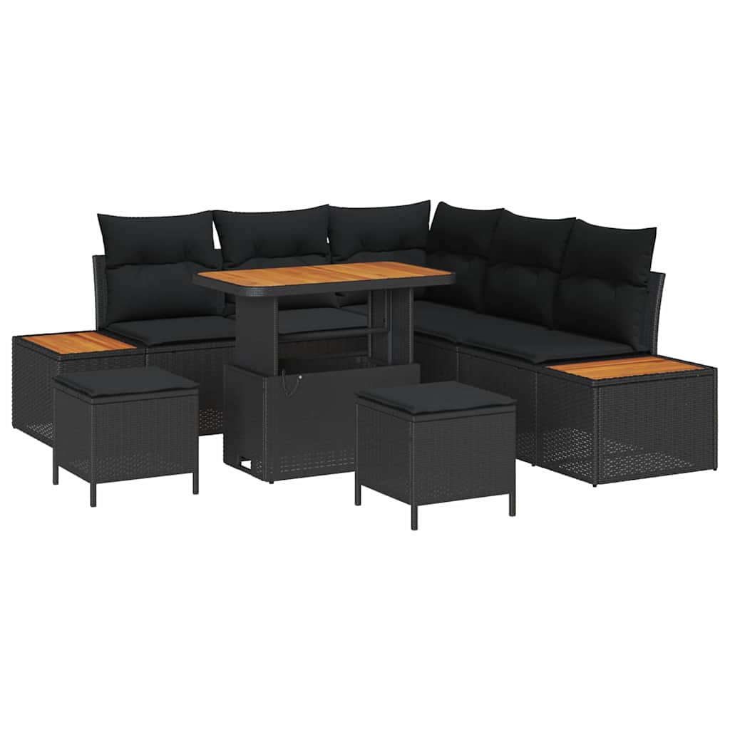Garten-Sofa-Set mit Kissen 8 pcs Schwarz Poly Rattan