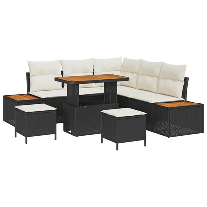 Garten-Sofa-Set mit Kissen 8 pcs Schwarz Poly Rattan