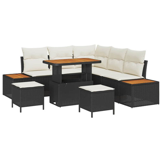 Garten-Sofa-Set mit Kissen 8 pcs Schwarz Poly Rattan