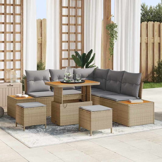 Garten-Sofa-Set mit Kissen 8 pcs Beige Poly Rattan