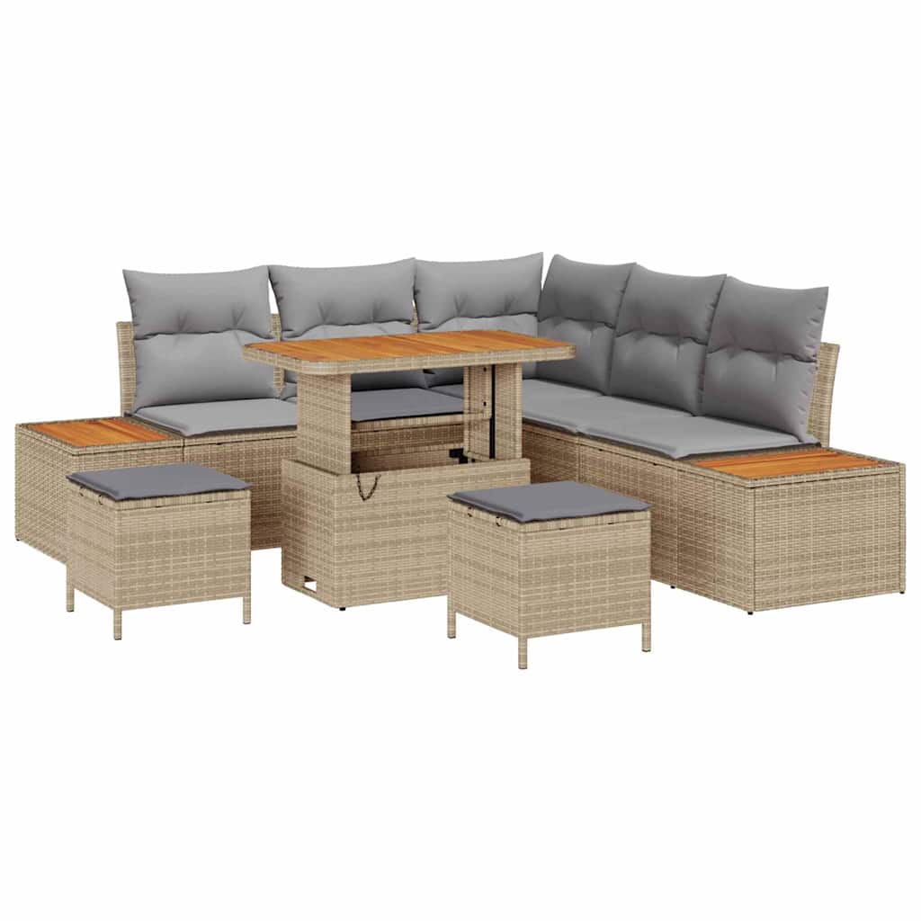 Garten-Sofa-Set mit Kissen 8 pcs Beige Poly Rattan