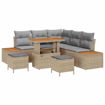 Garten-Sofa-Set mit Kissen 8 pcs Beige Poly Rattan