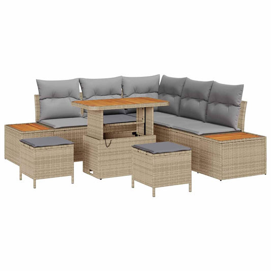 Garten-Sofa-Set mit Kissen 8 pcs Beige Poly Rattan