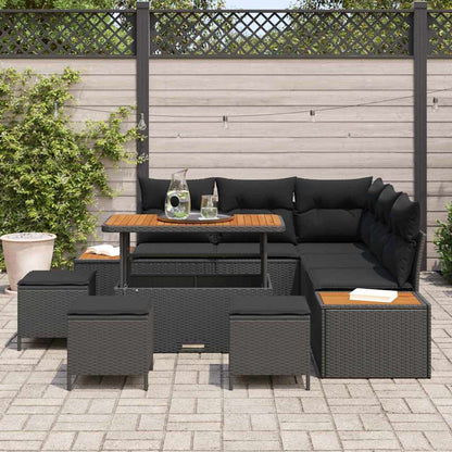 Garten-Sofa-Set mit Kissen 9 pcs Schwarz Poly Rattan