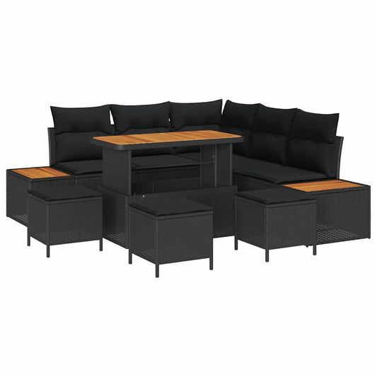 Garten-Sofa-Set mit Kissen 9 pcs Schwarz Poly Rattan
