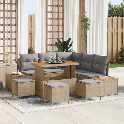Garten-Sofa-Set mit Kissen 9 pcs Beige Poly Rattan