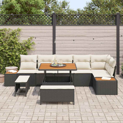 Garten-Sofa-Set mit Kissen 9 pcs Schwarz Poly Rattan
