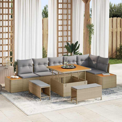 Garten-Sofa-Set mit Kissen 9 pcs Beige Poly Rattan