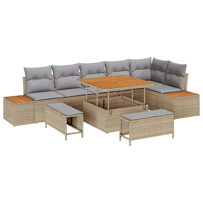 Garten-Sofa-Set mit Kissen 9 pcs Beige Poly Rattan