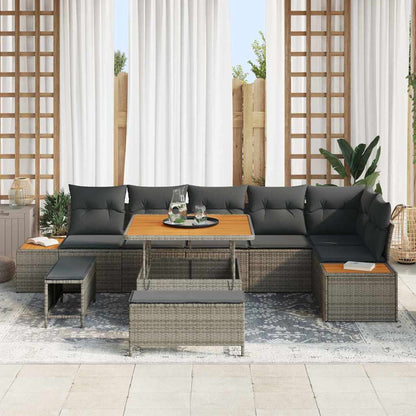Garten-Sofa-Set mit Kissen 9 pcs Grau Poly Rattan