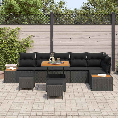 Garten-Sofa-Set mit Kissen 9 pcs Schwarz Poly Rattan