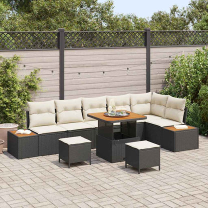 Garten-Sofa-Set mit Kissen 9 pcs Schwarz Poly Rattan