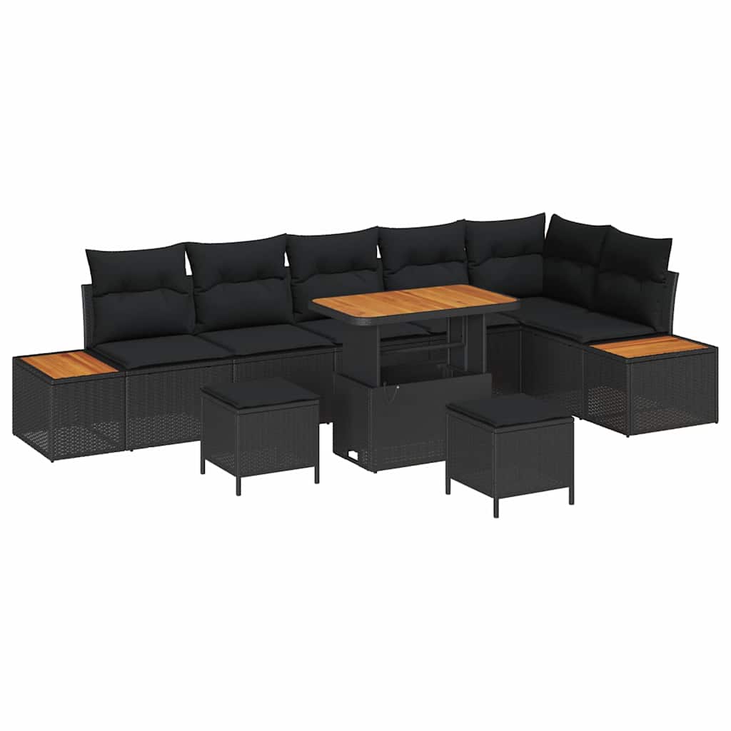 Garten-Sofa-Set mit Kissen 9 pcs Schwarz Poly Rattan