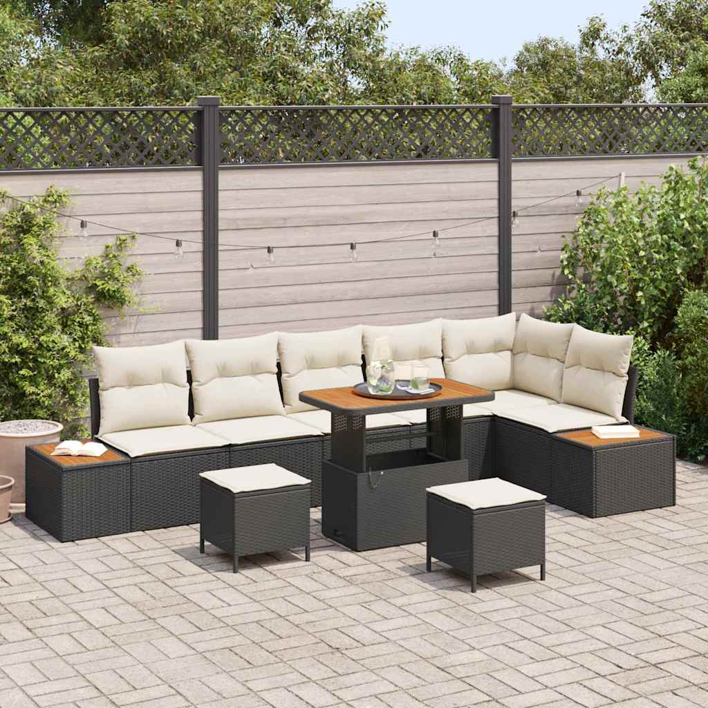 Garten-Sofa-Set mit Kissen 9 pcs Schwarz Poly Rattan