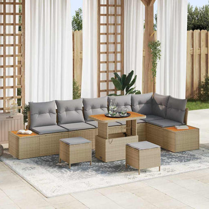 Garten-Sofa-Set mit Kissen 9 pcs Beige Poly Rattan
