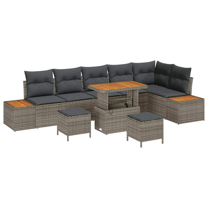 Garten-Sofa-Set mit Kissen 9 pcs Grau Poly Rattan
