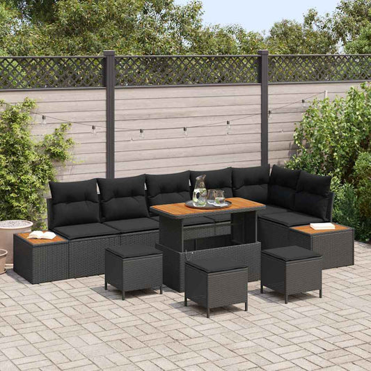Garten-Sofa-Set mit Kissen 10 pcs Schwarz Poly Rattan