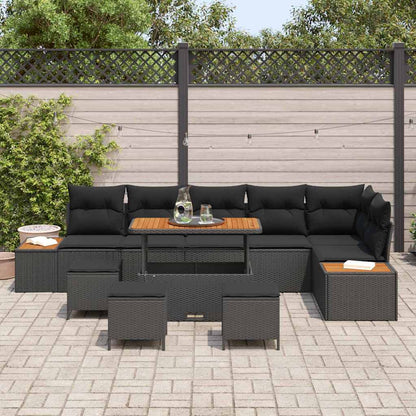 Garten-Sofa-Set mit Kissen 10 pcs Schwarz Poly Rattan